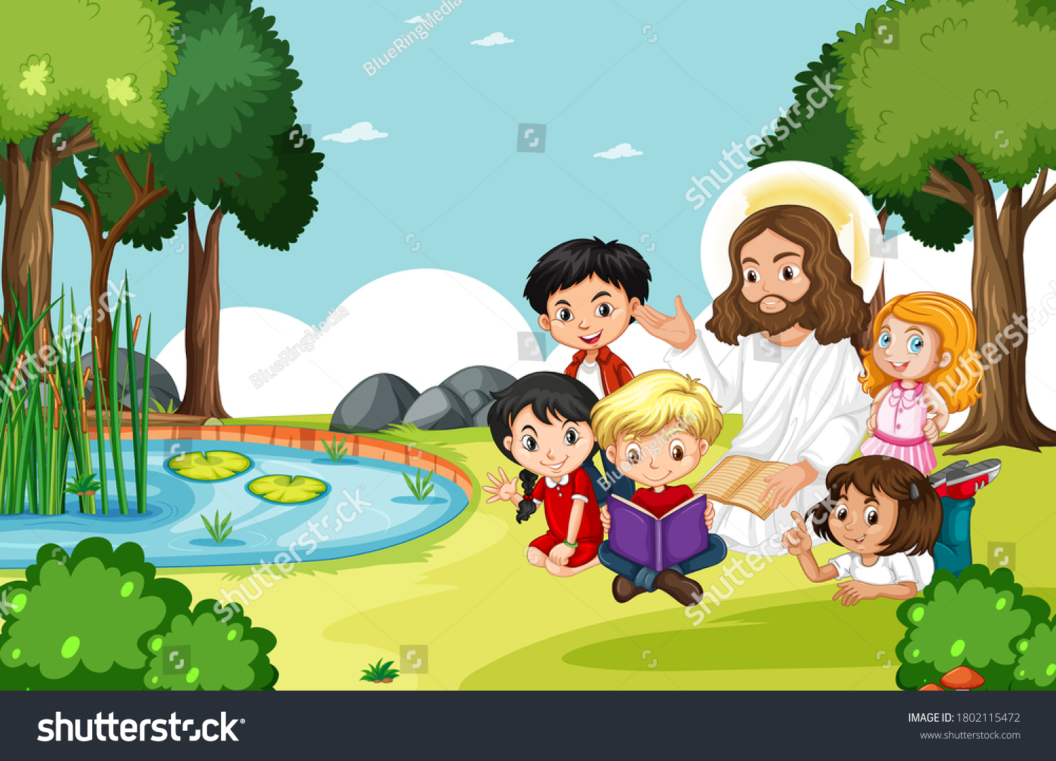 Jesus Children Park Illustration Stock Vector (Royalty Free) 1802115472 ...