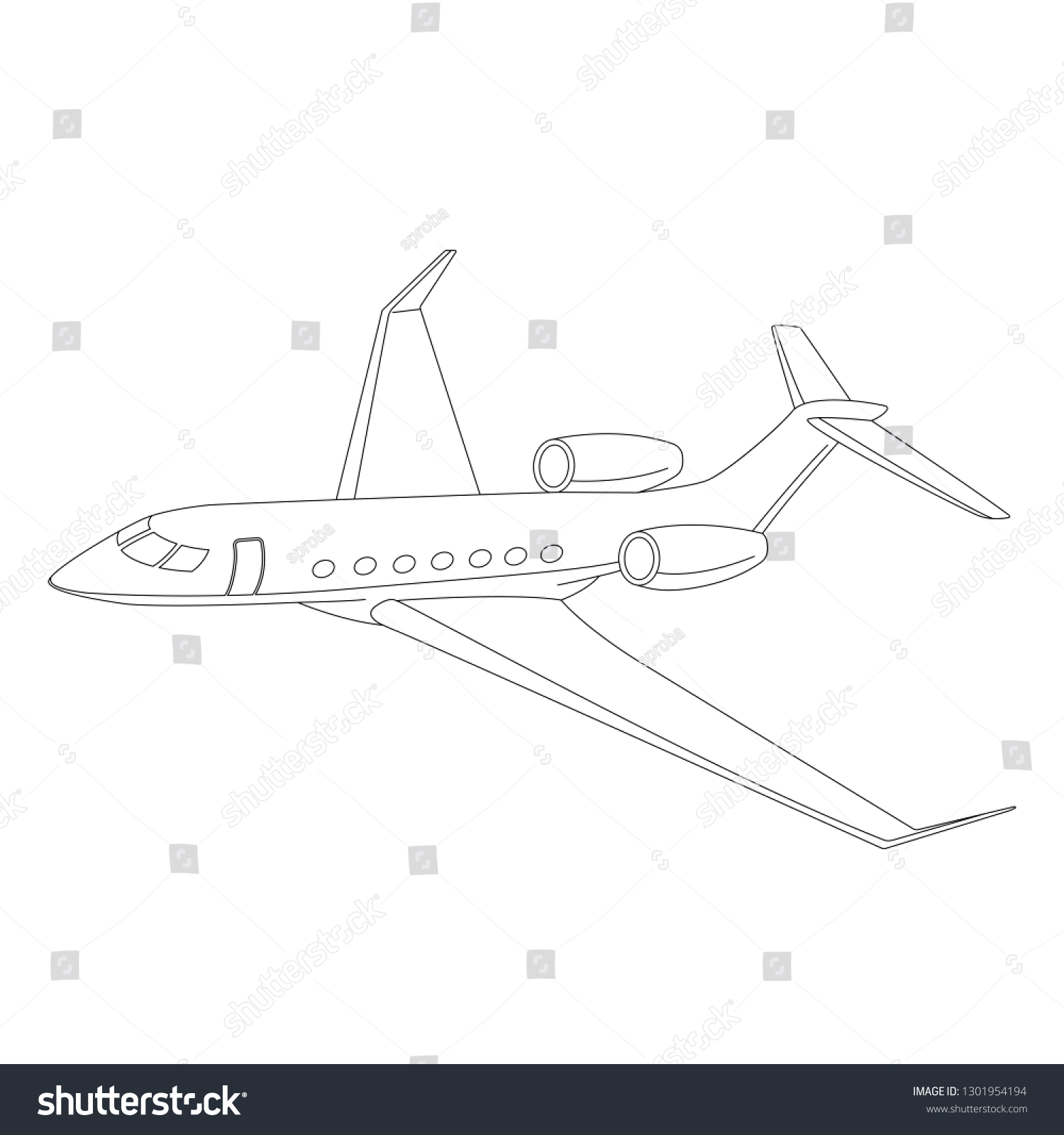 Jetliner Vector Illustration Lining Draw Profile Stock Vector (Royalty ...