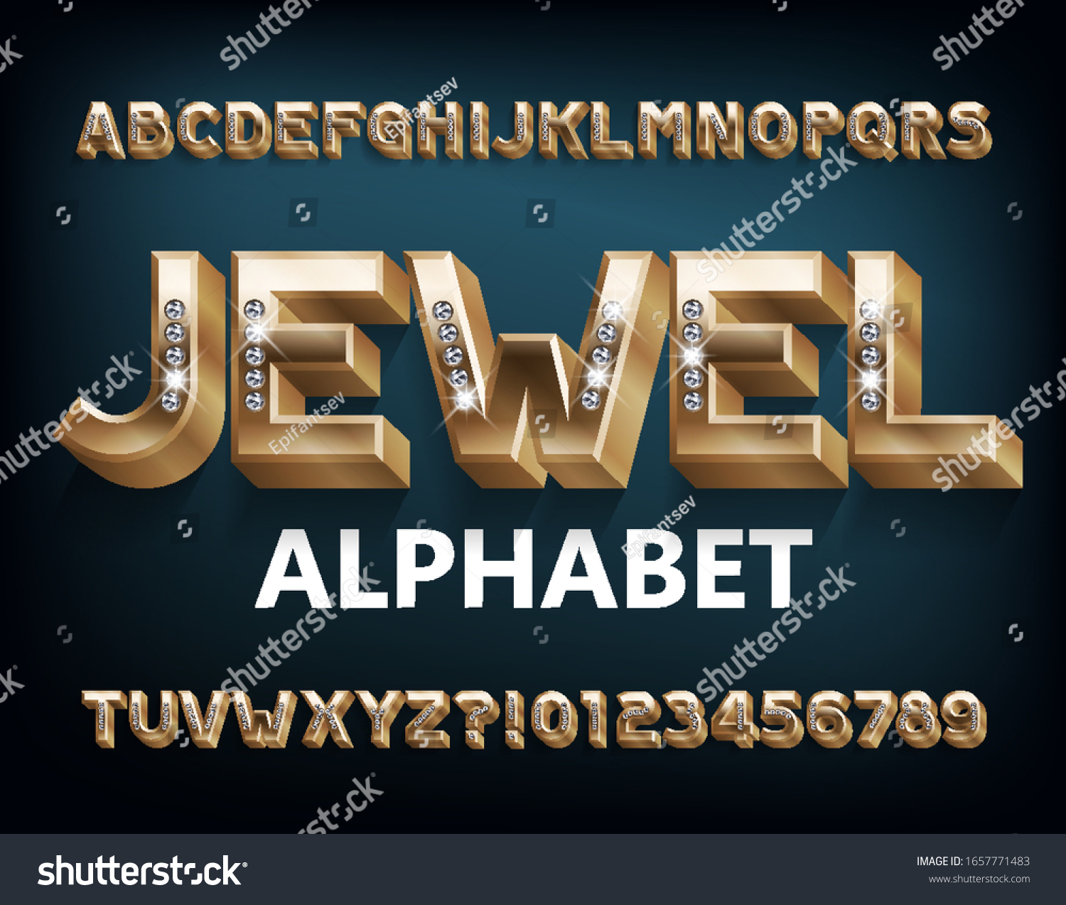 Jewel Alphabet Font 3d Gold Metal Stock Vector Royalty Free