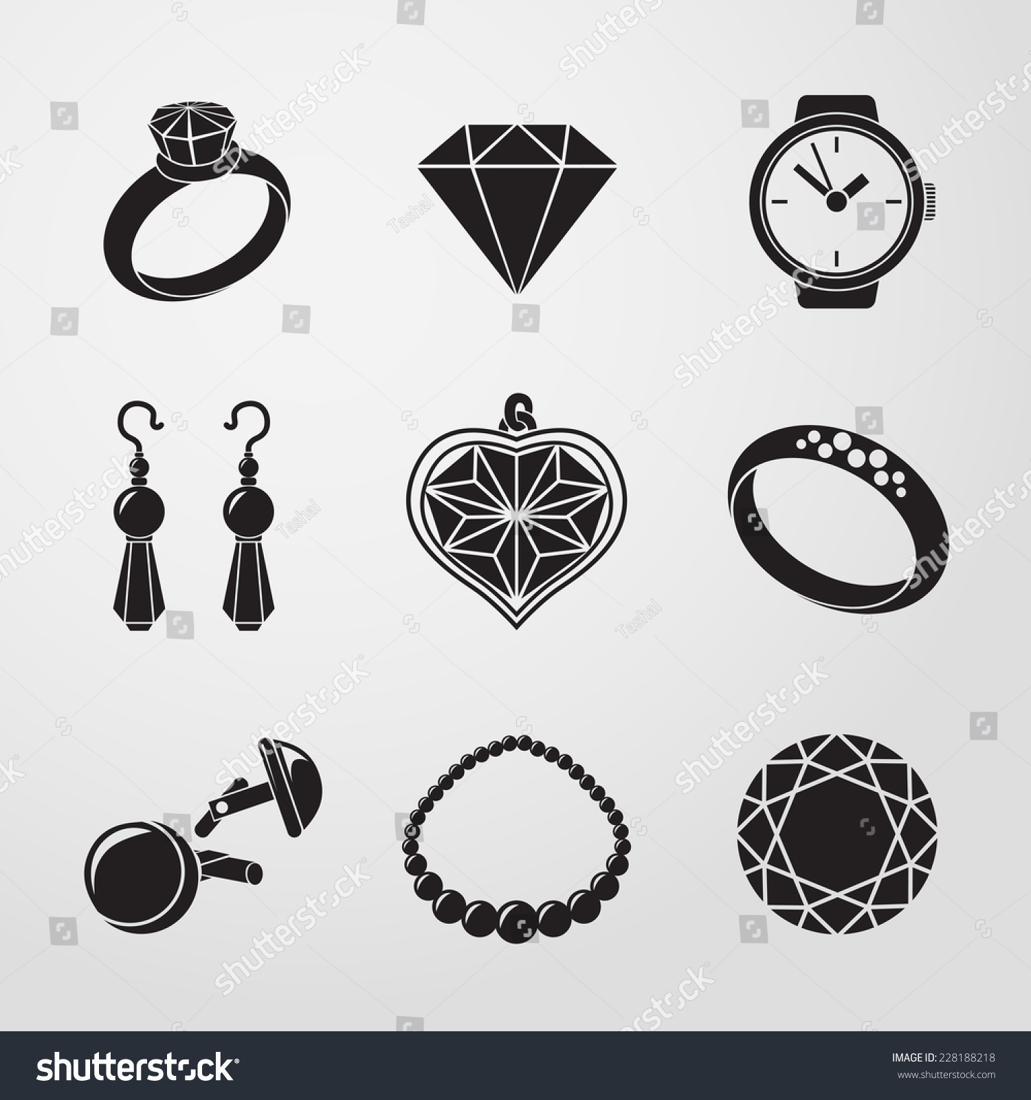 Jewelry Monochrome Icons Set With - Rings, Diamonds, Watch, Earings ...