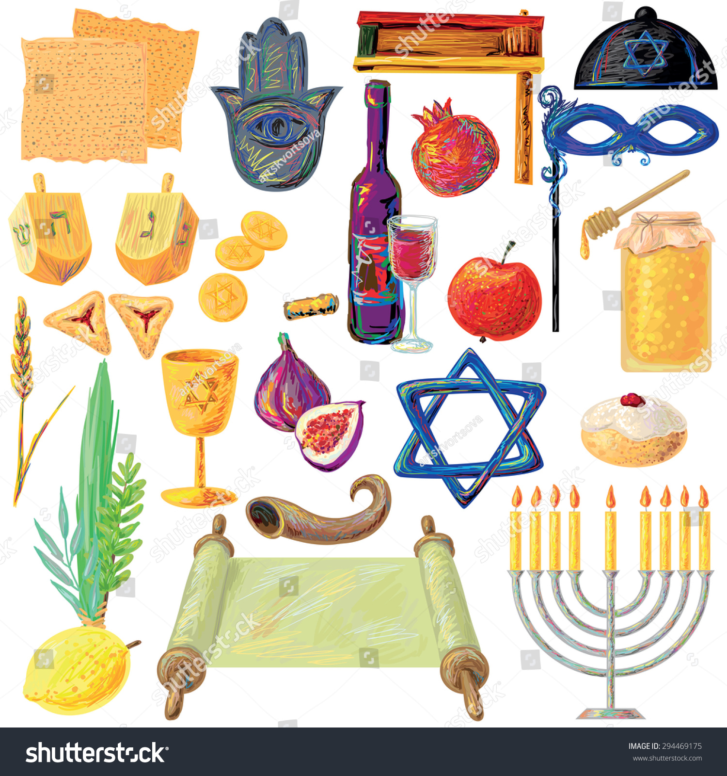 Jewish Holidays Set Israel Holidays Hanukkah Stock Vector 294469175 ...