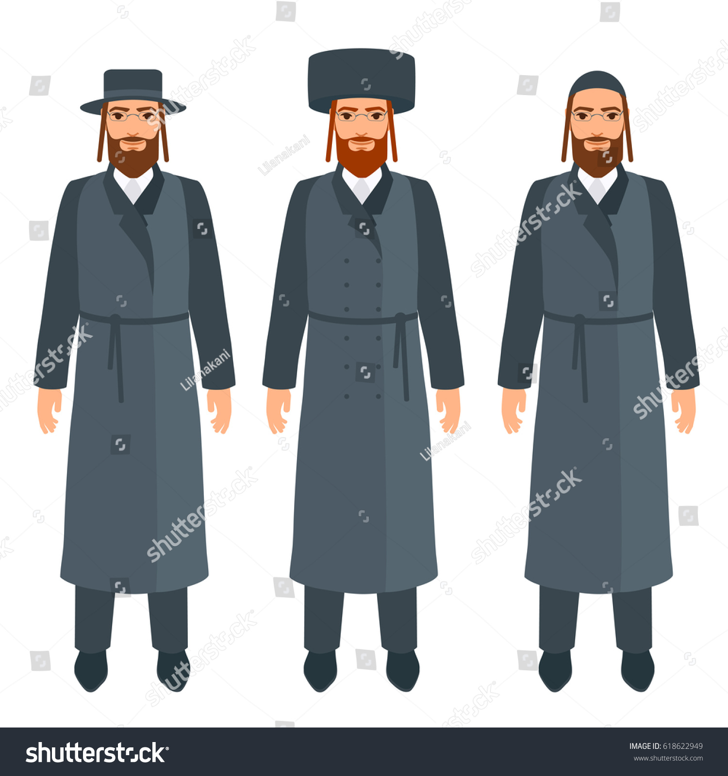 Jewish Men Set Traditional Religious Clothes Stock Vector 618622949 ...