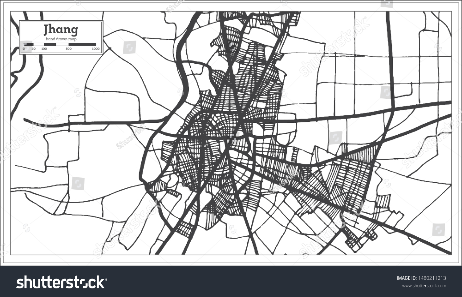 Mapa De La Ciudad De Jhang Vector De Stock Libre De Regal As 1480211213   Stock Vector Jhang Pakistan City Map In Black And White Color Vector Illustration Outline Map 1480211213 