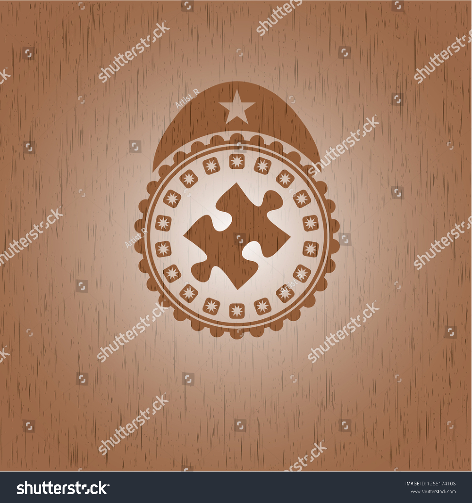 Jigsaw Puzzle Piece Icon Inside Vintage Stock Vector