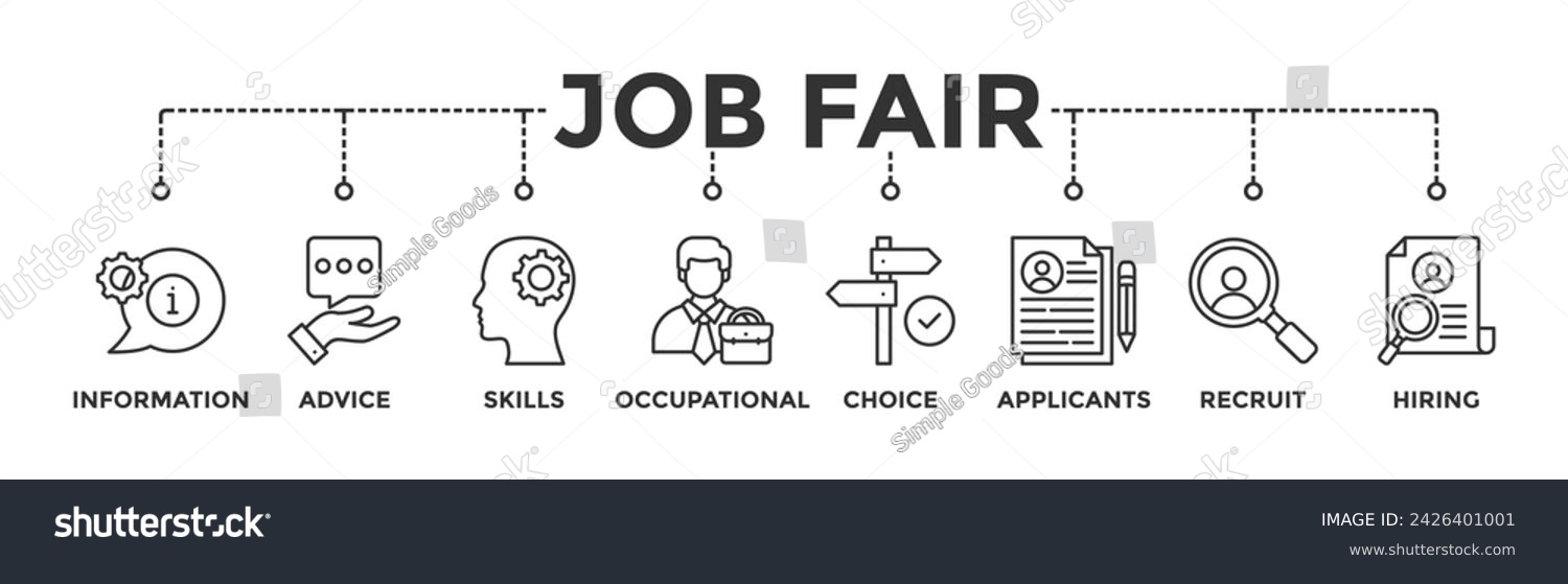 SVG of Job fair banner web icon vector illustration concept for employee recruitment and onboarding program with an icon of the information, advice, skills, occupational, applicants, recruit, and hiring svg