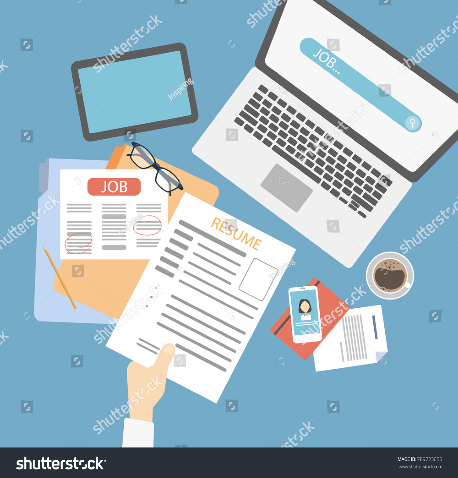 Job Search Desk Top View Computer Stock Vector Royalty Free