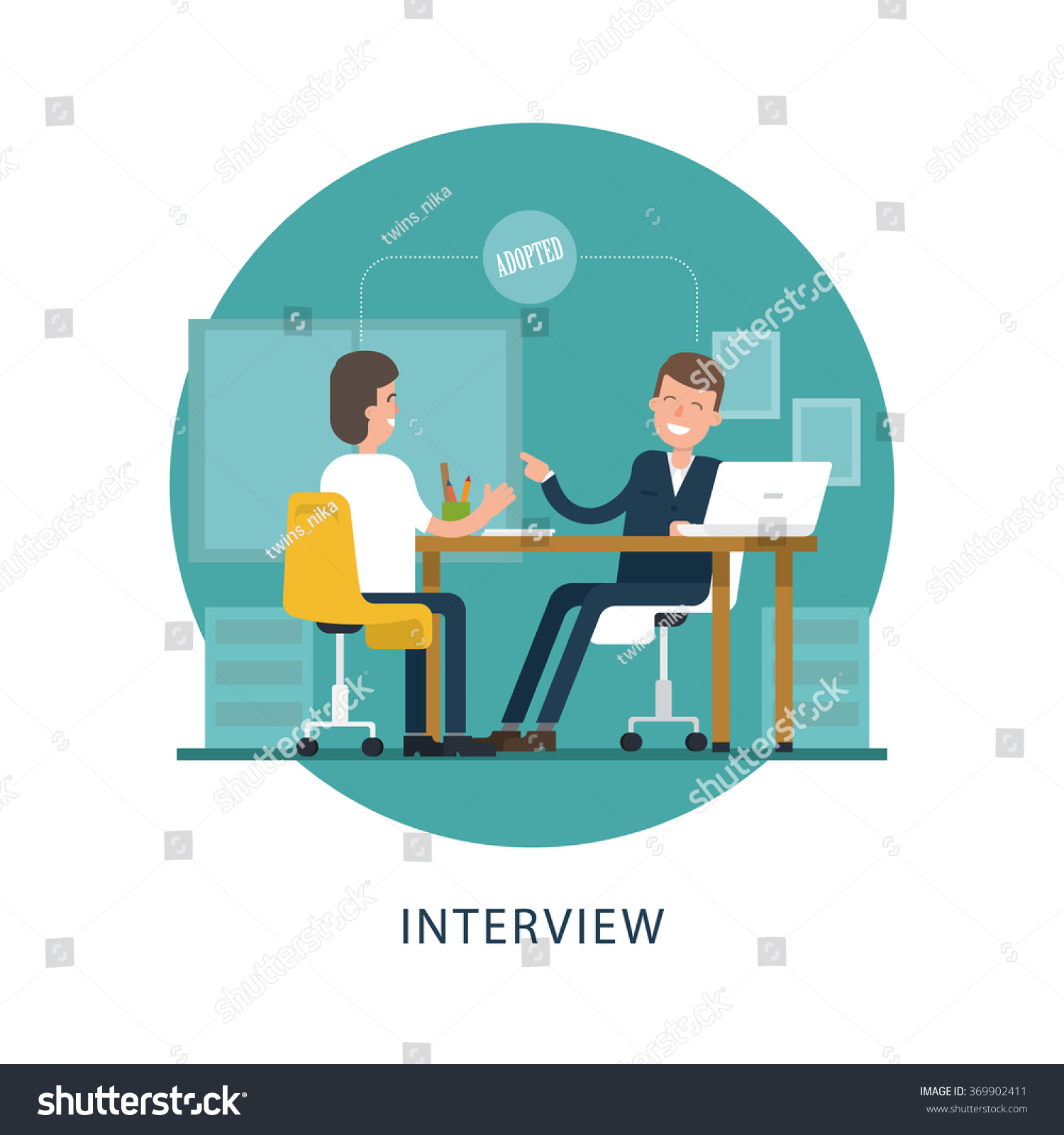 jobseeker employer sit table talk good stock vector 369902411 jobseeker