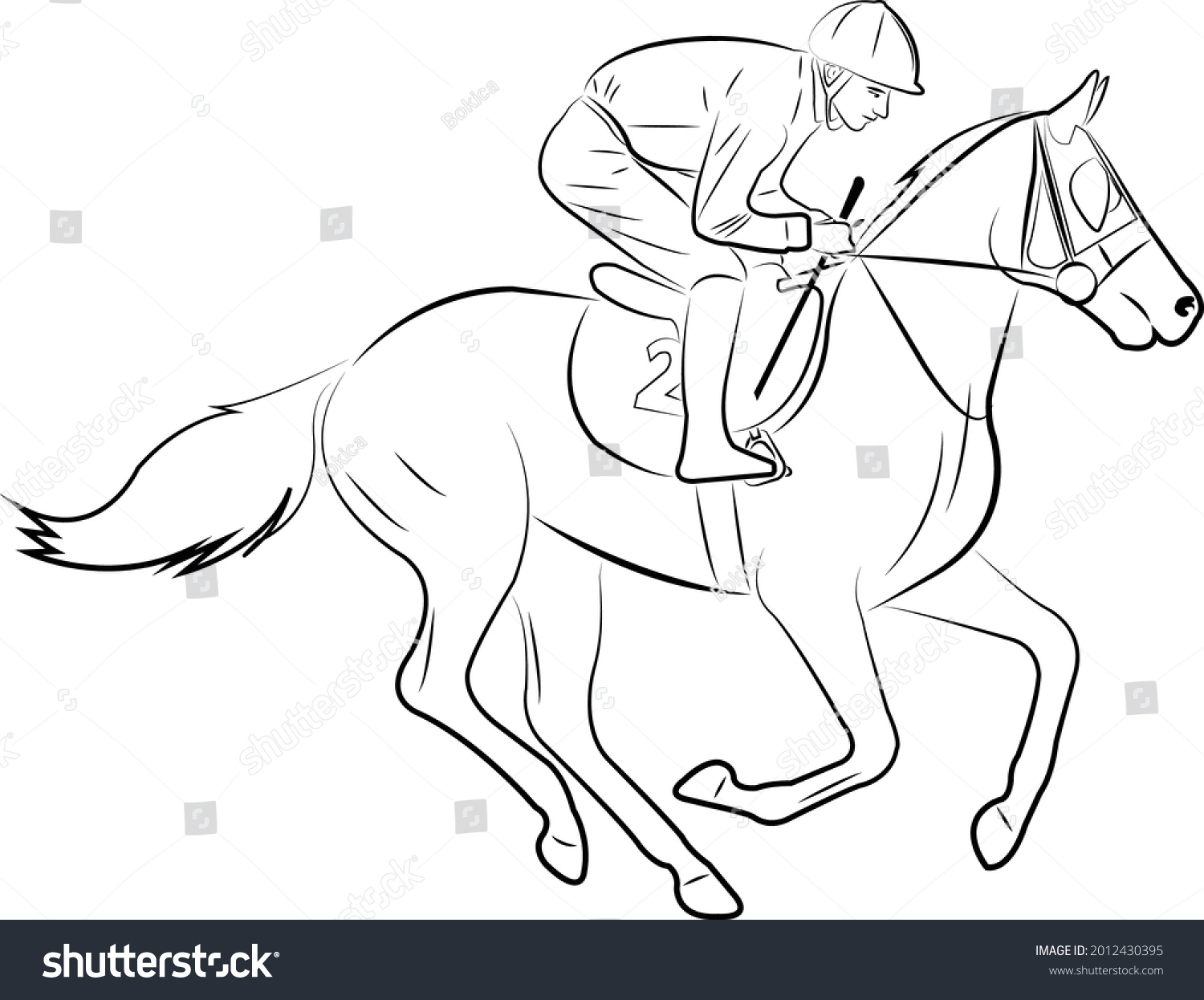 Jockey Riding Horse Line Art Illustration Stock Vector (Royalty Free ...