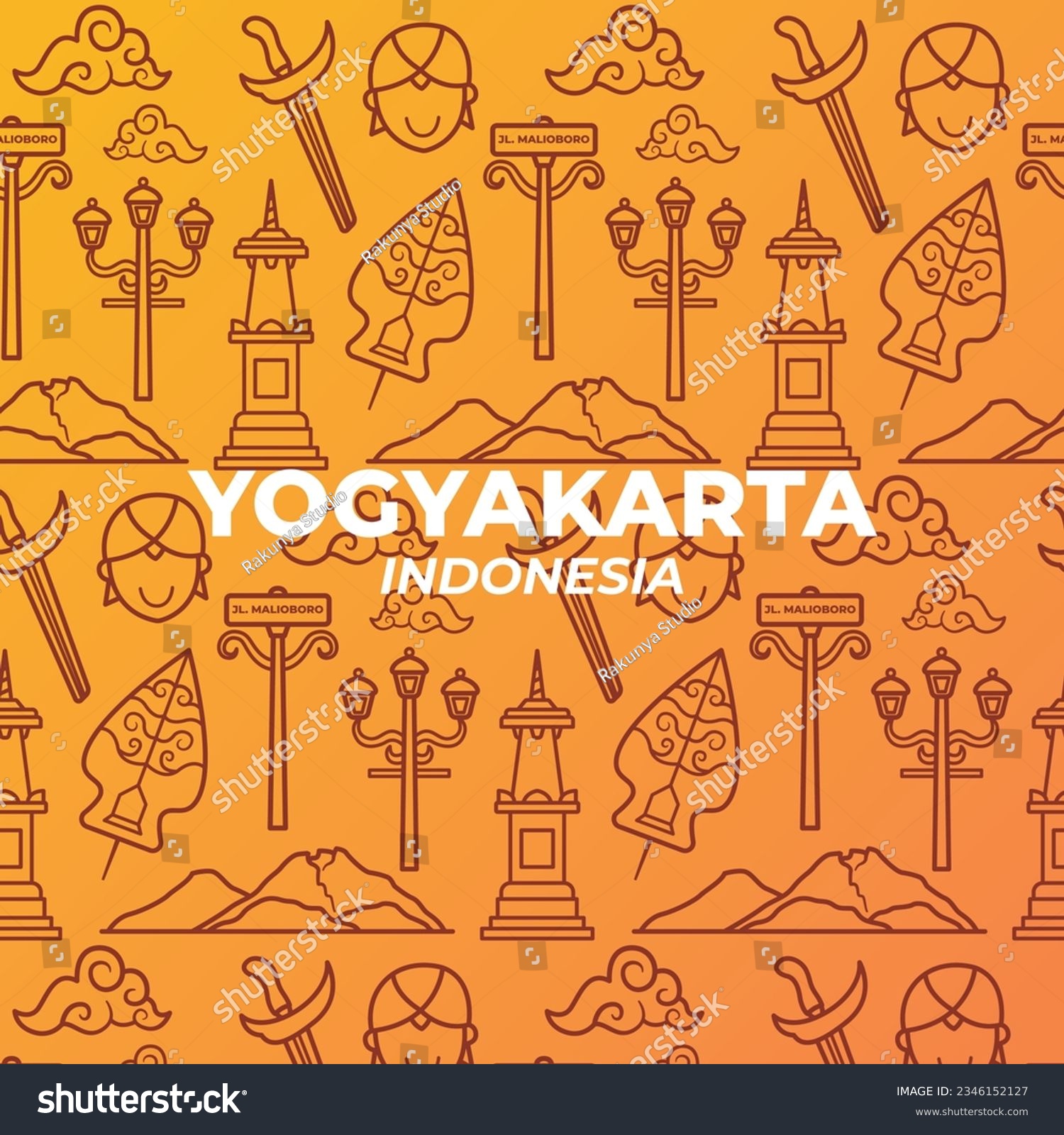SVG of Jogja Icon on Doodle Element Yogyakarta Indonesia Vector Pattern Illustration Background svg