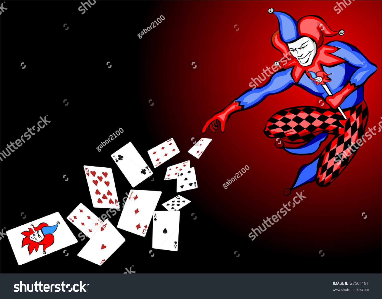 Joker Throwing Poker Cards Vector Stock Vector 27501181 Shutterstock