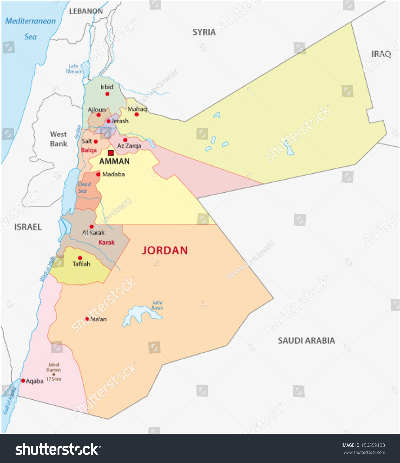 Jordan Administrative Map Stock Vector Illustration 156559133 ...