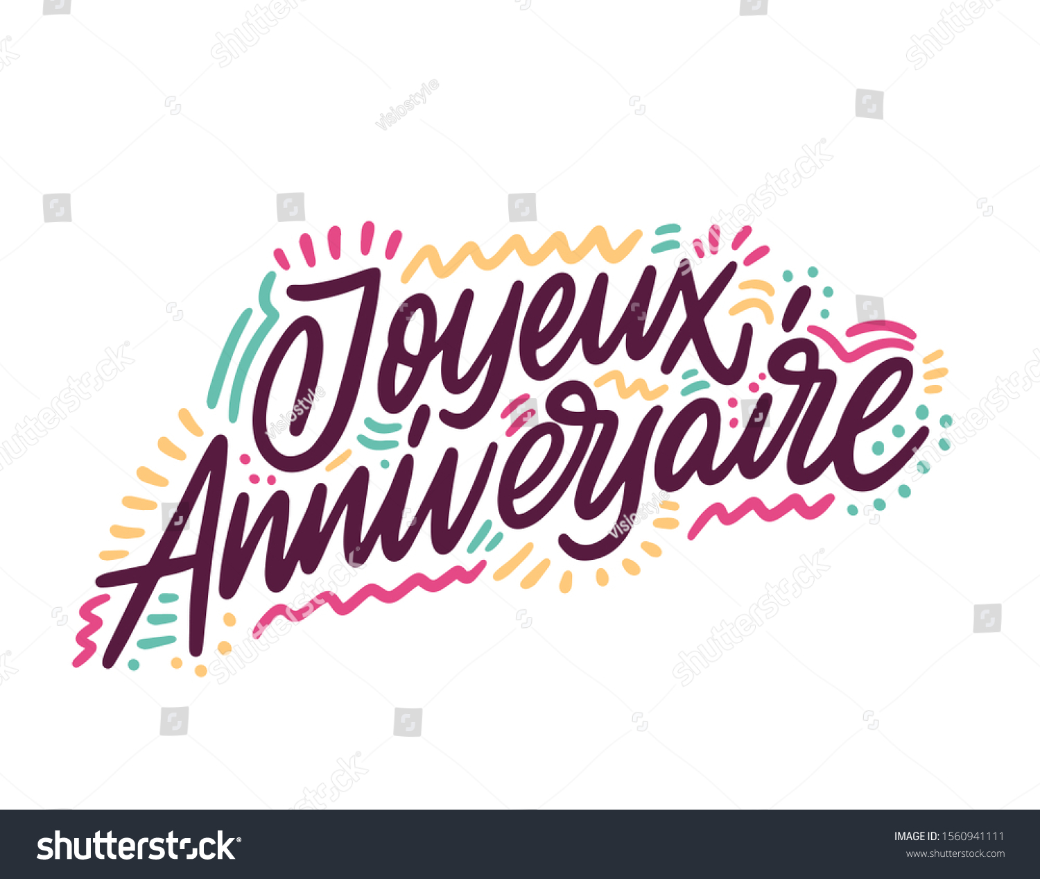 Joyeux Anniversaire Beautiful Greeting Card Scratched Stock Vector Royalty Free