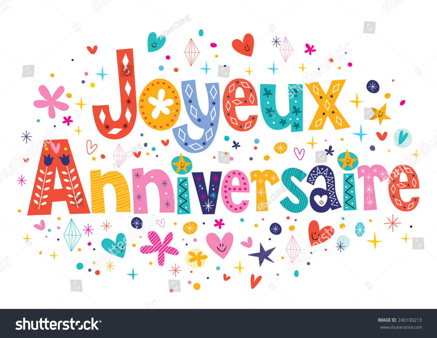 stock vector joyeux anniversaire happy birthday in french decorative lettering 240100213
