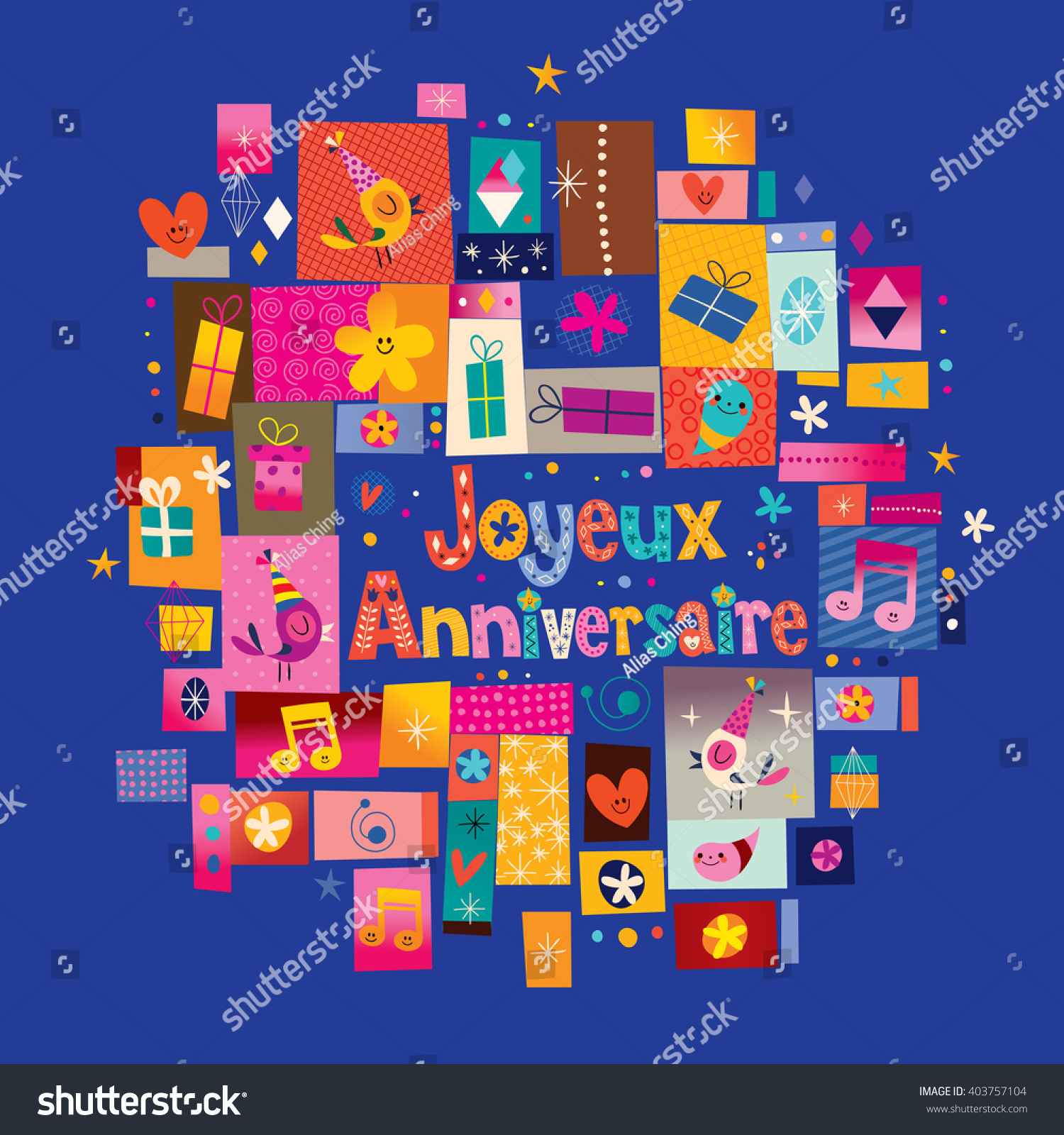 Joyeux Anniversaire Happy Birthday French Greeting Stock Vector Royalty Free