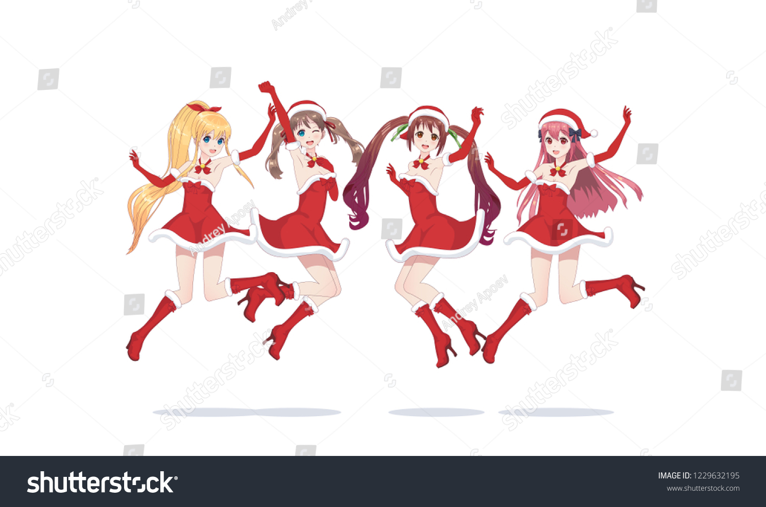 joyful anime manga girls dressed santa stock vector royalty free 1229632195 https www shutterstock com image vector joyful anime manga girls dressed santa 1229632195