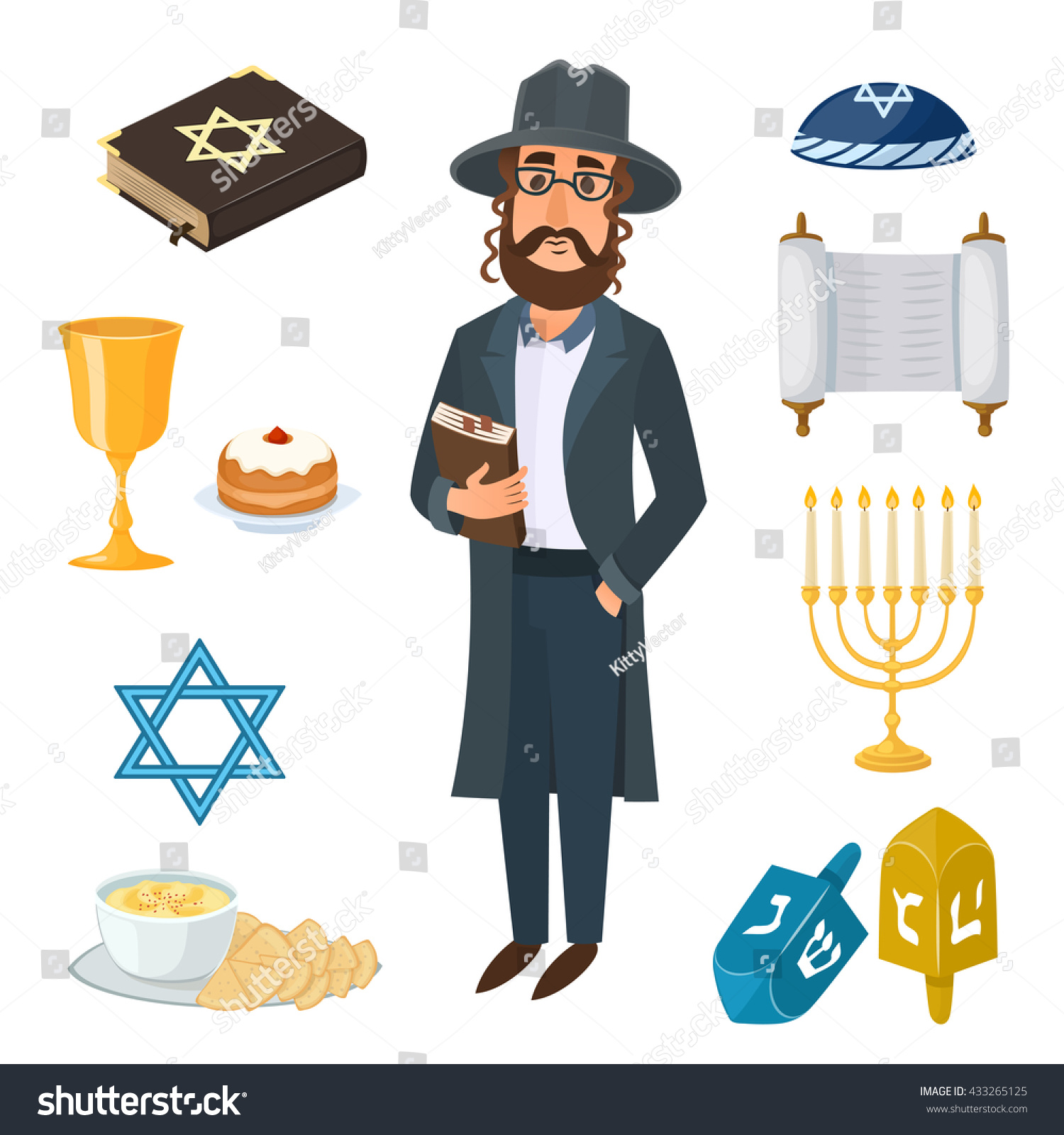 Judaism Church Traditional Symbols Icons Set Stock Vector (Royalty Free ...