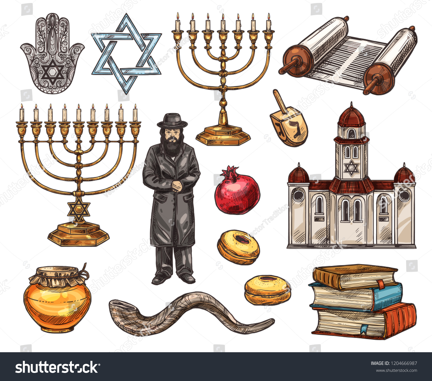 judaism-religion-symbols-jewish-religious-sketch