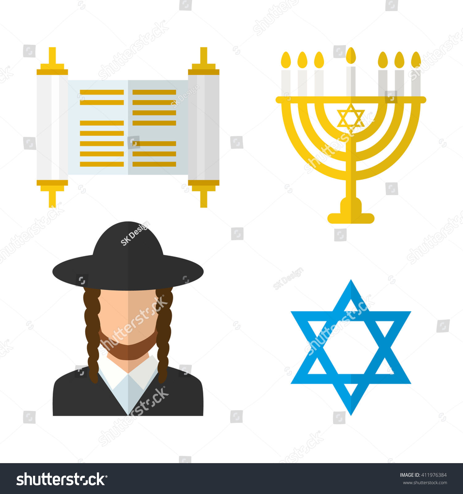 Judaism Religion Symbols Star David Menorah Stock Vector (Royalty Free ...