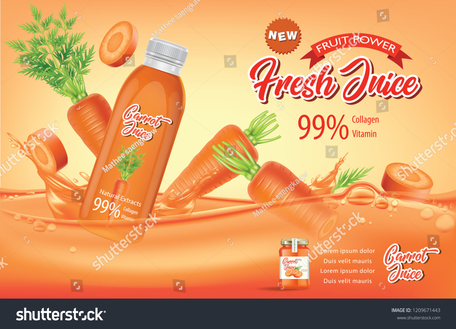 Download Juice Ads Bottle Carrot Slices Splashes Stock Vector Royalty Free 1209671443 PSD Mockup Templates