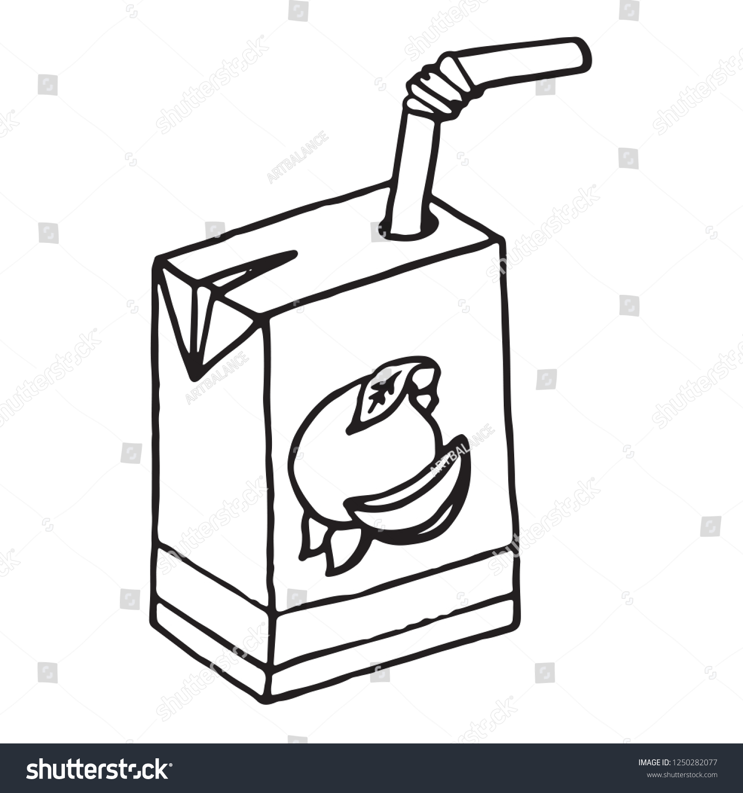 SVG of Juice icon. Vector illustration of a pack of juice with a straw. Hand drawn packaging juice with a straw svg