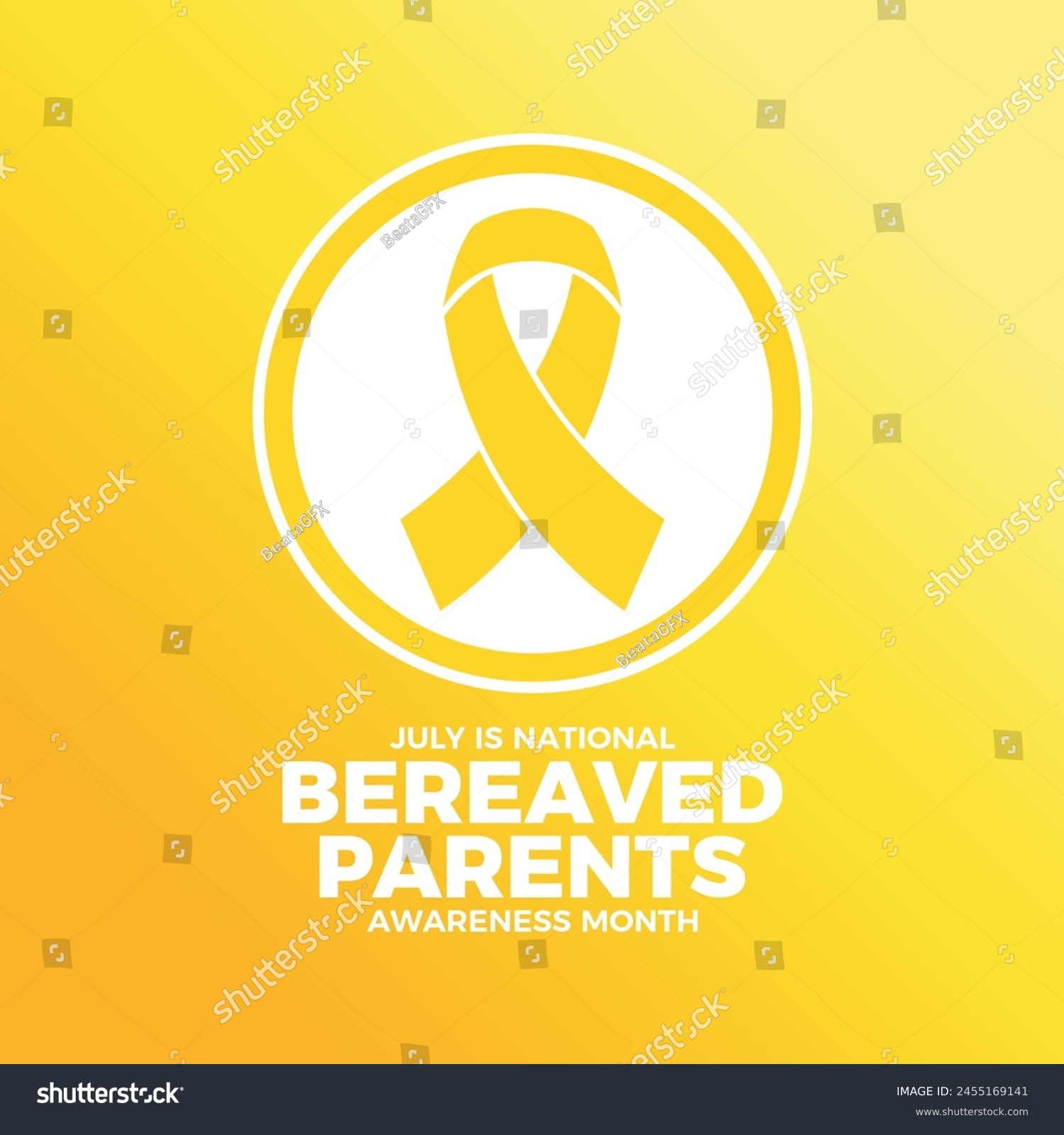 SVG of July is National Bereaved Parents Awareness Month poster vector illustration. Yellow awareness ribbon icon in a circle. Template for background, banner, card. Important day svg
