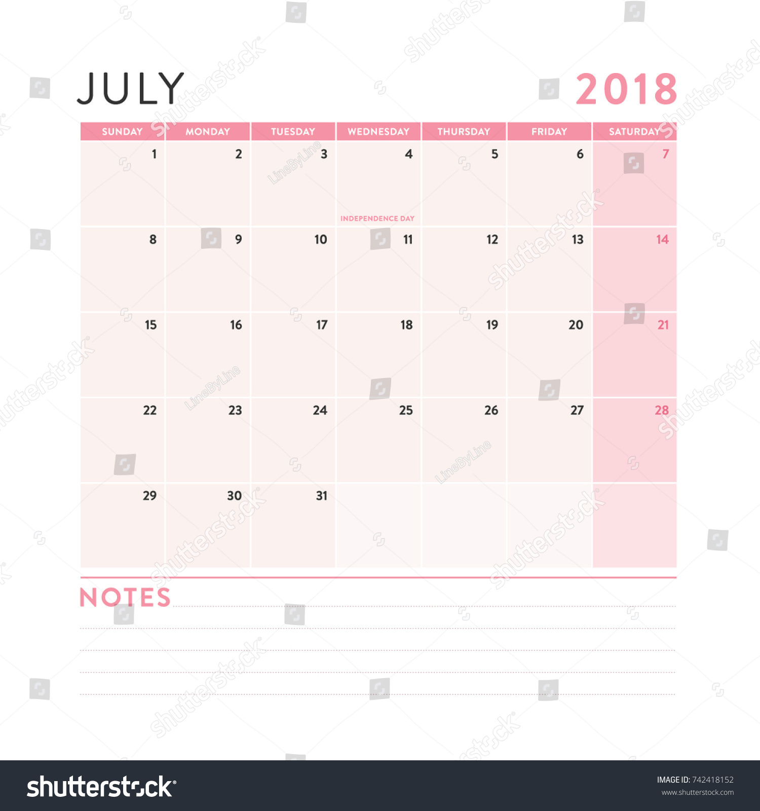 monthly calendar with notes