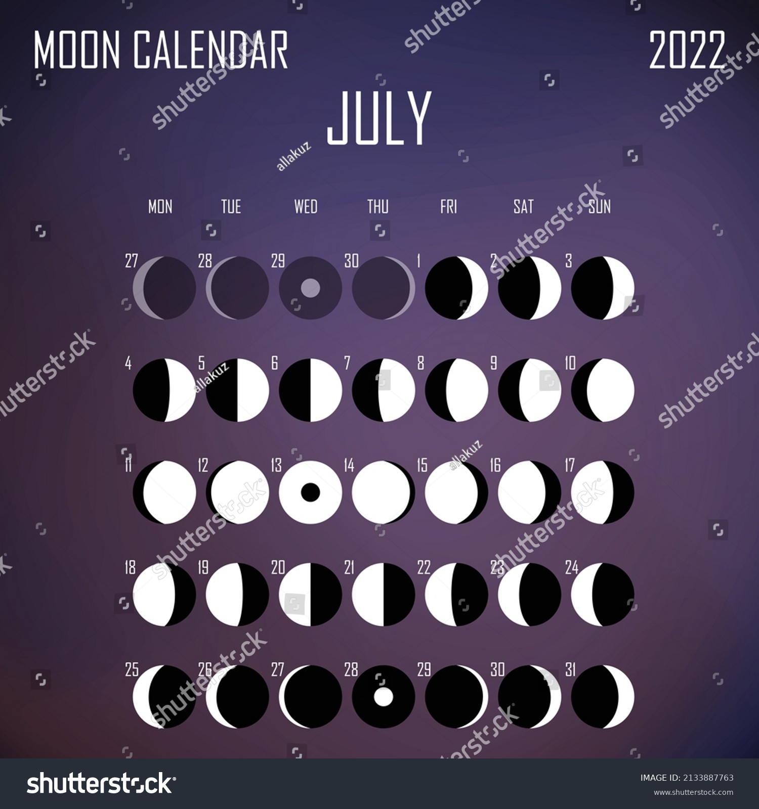 July 2022 Moon Calendar Astrological Calendar Stock Vector (Royalty ...