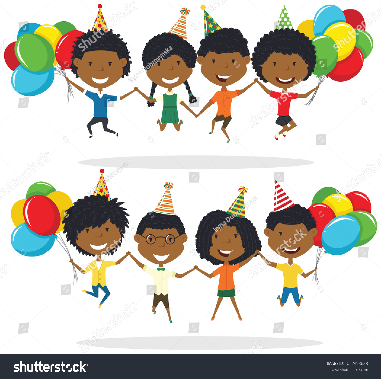 Jumping Africanamerican Boys Boys Carrying Gift Stock Vector