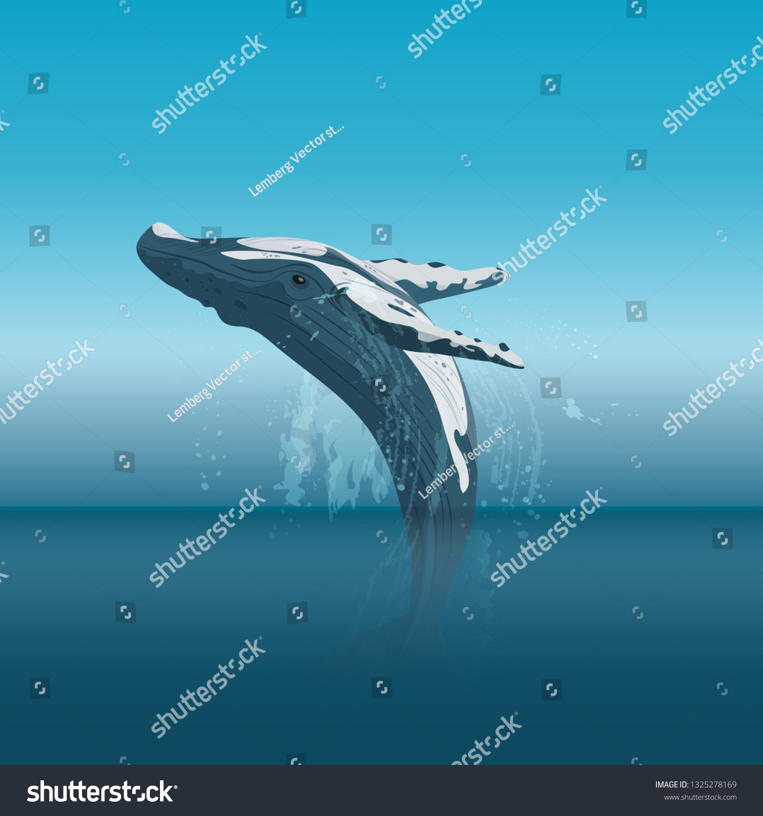 Jumping Cartoon Humpback Whale Ocean Vector Stock Vector (Royalty Free ...