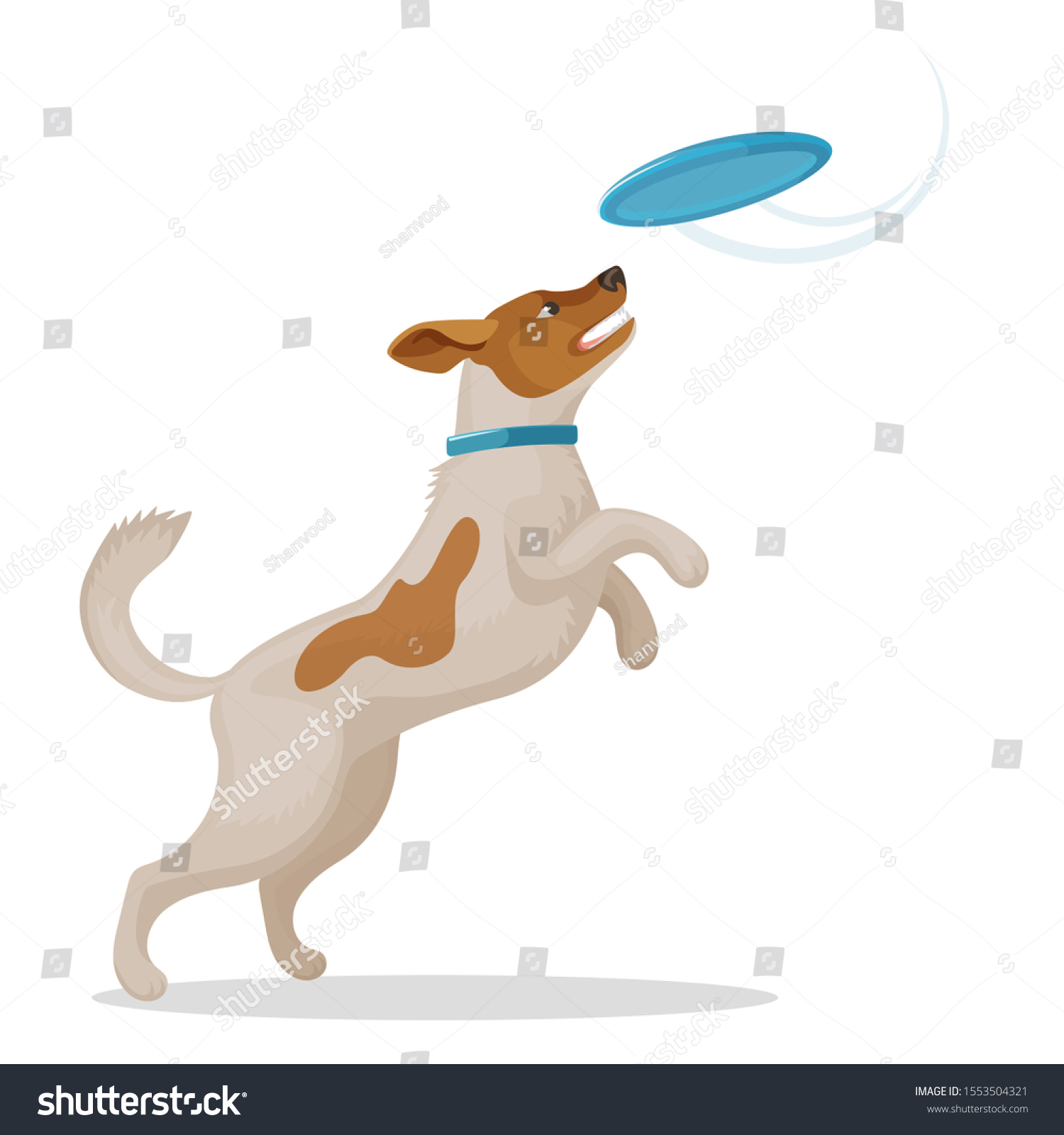 SVG of Jumping dog is catching a blue disc svg