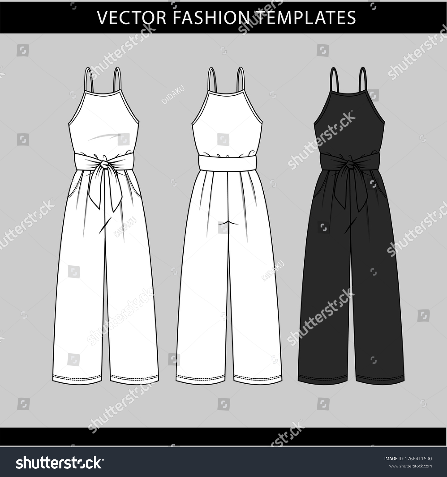 Jumpsuit Fashion Flat Sketch Template Stock Vector (Royalty Free ...