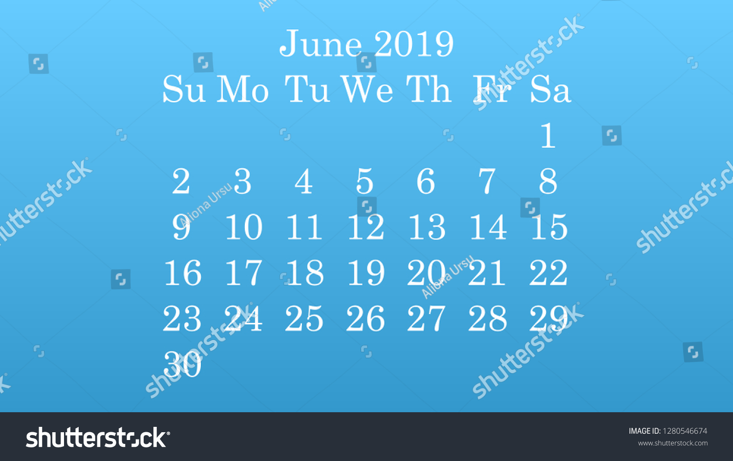 June 2019 Desktop Wallpaper Calendar 2019 Stock Vector