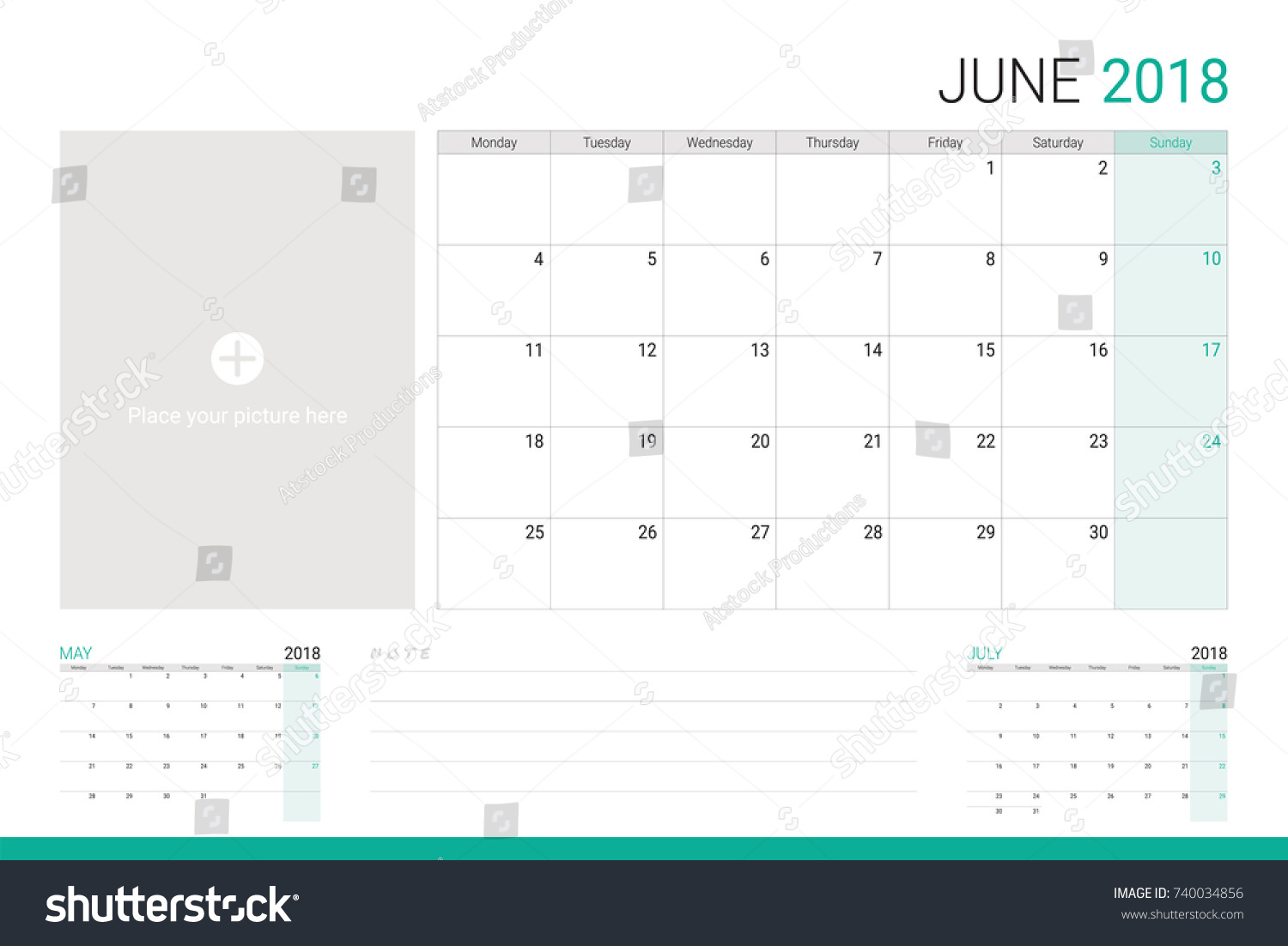 June 2018 Illustration Vector Calendar Desk Stock Vector (Royalty Free