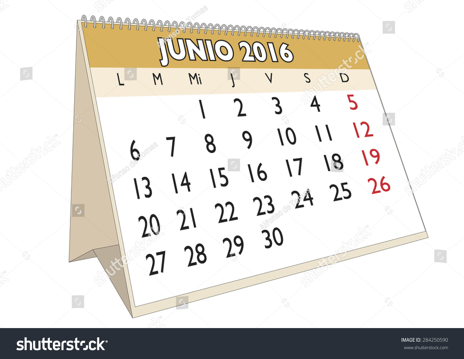 June Month Year 16 Calendar Spanish Stock Vector Royalty Free