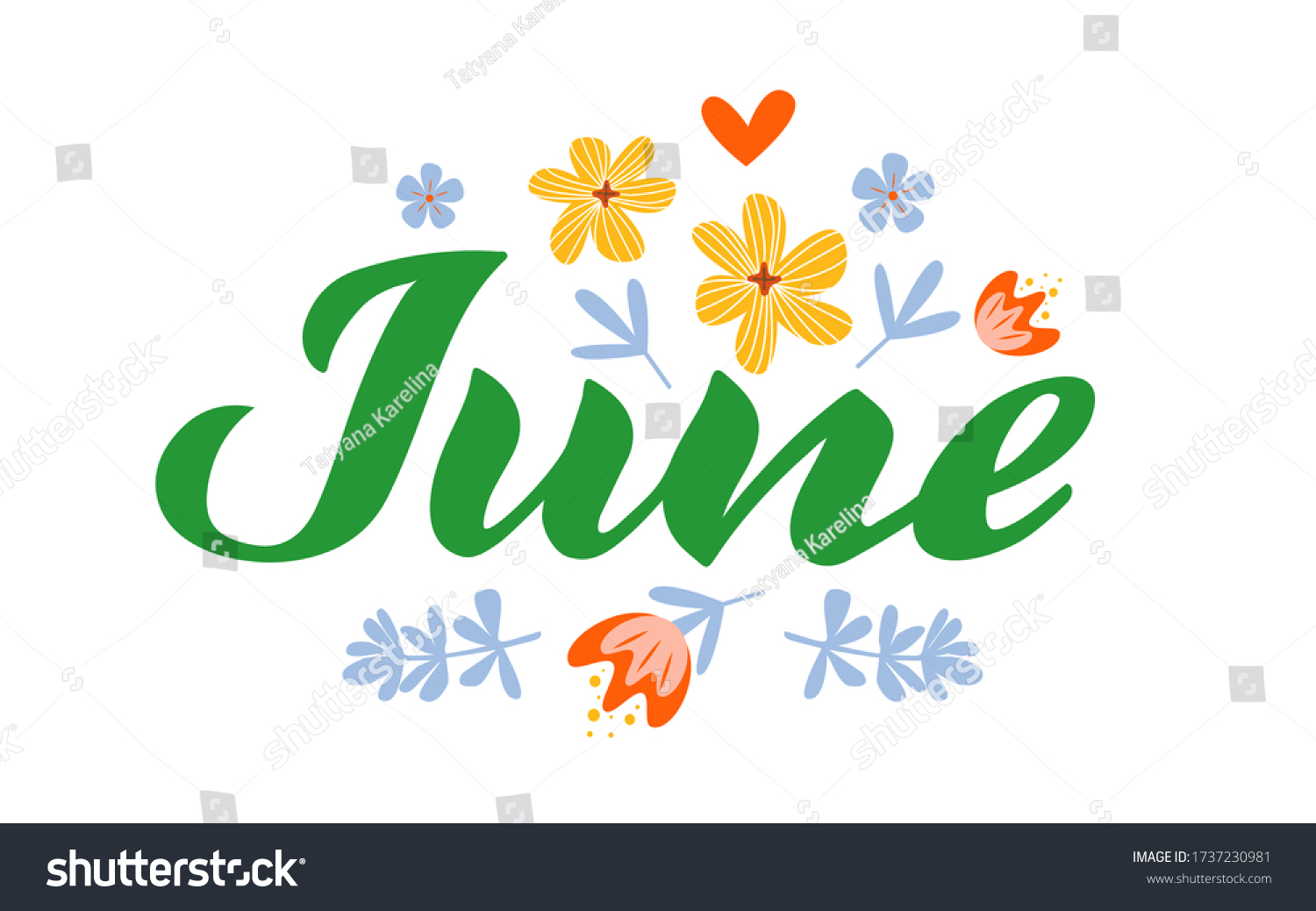 June Month Name Handwritten Lettering Flat Stock Vector Royalty Free 1737230981 Shutterstock 