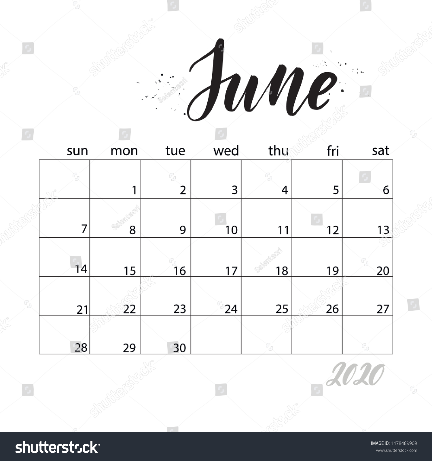 june monthly calendar 2020 year handwritten stock vector royalty free 1478489909 shutterstock