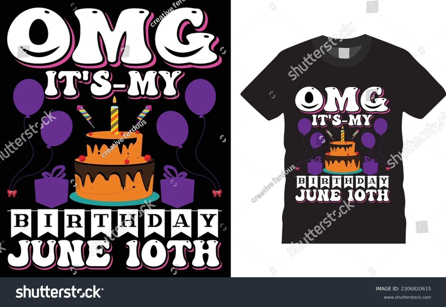SVG of June 10th OMG It's My Birthday t-shirt design. June 10th t-shirt design. . June 10th  USA T-Shirt design template POD.  American T- shirts design ready for print. svg