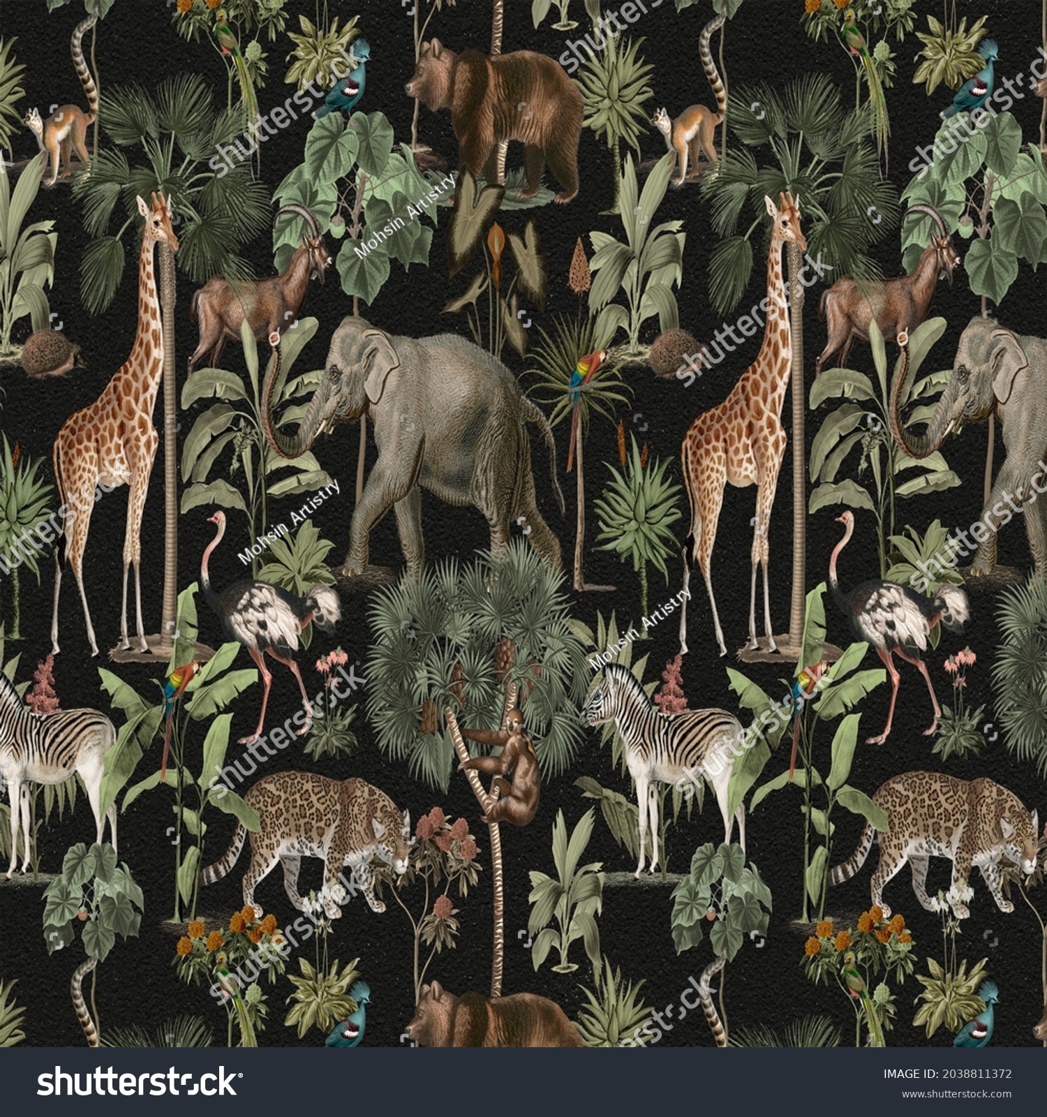 Jungle Animals Seamless Pattern Vector Stock Vector (Royalty Free ...