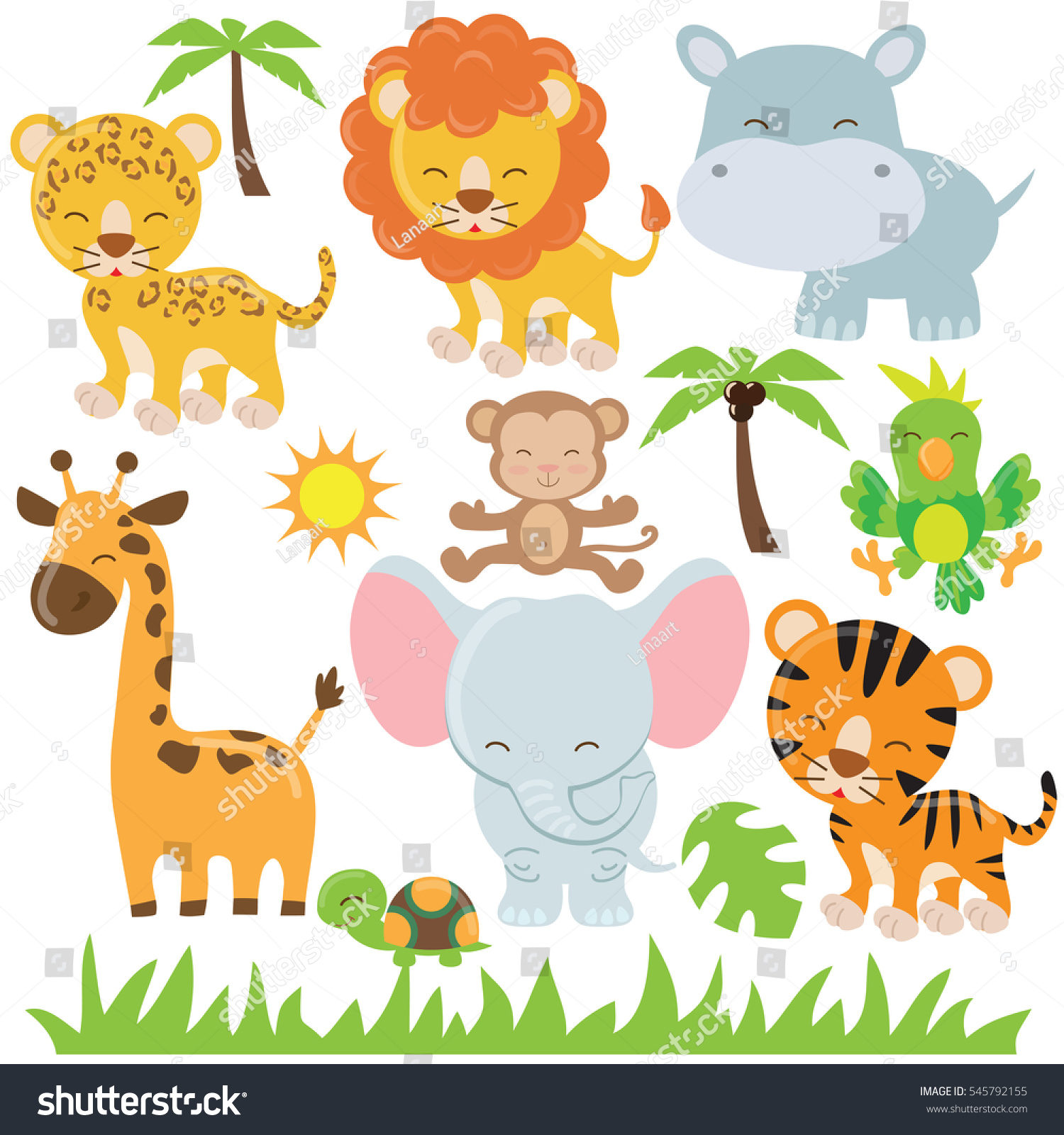 Jungle Animals Vector Cartoon Illustration Stock Vector 545792155