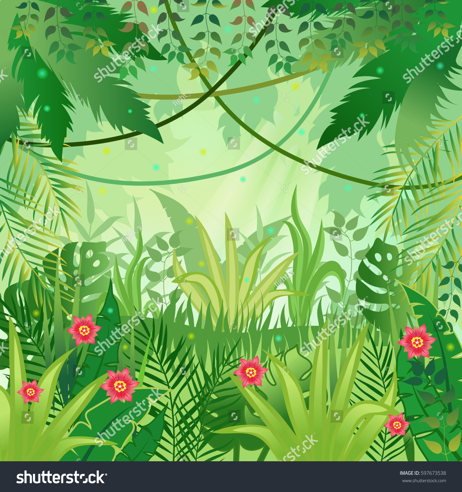 Jungle Background Jungle Trees Plants Vector Stock Vector (Royalty Free ...