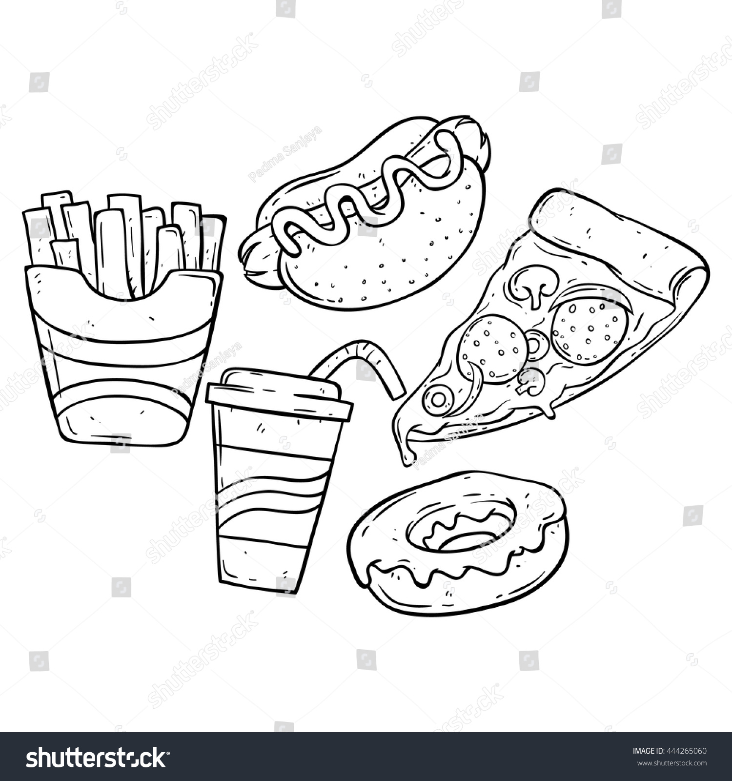 Junk Food Collection Doodle Art On Stock Vector Royalty Free