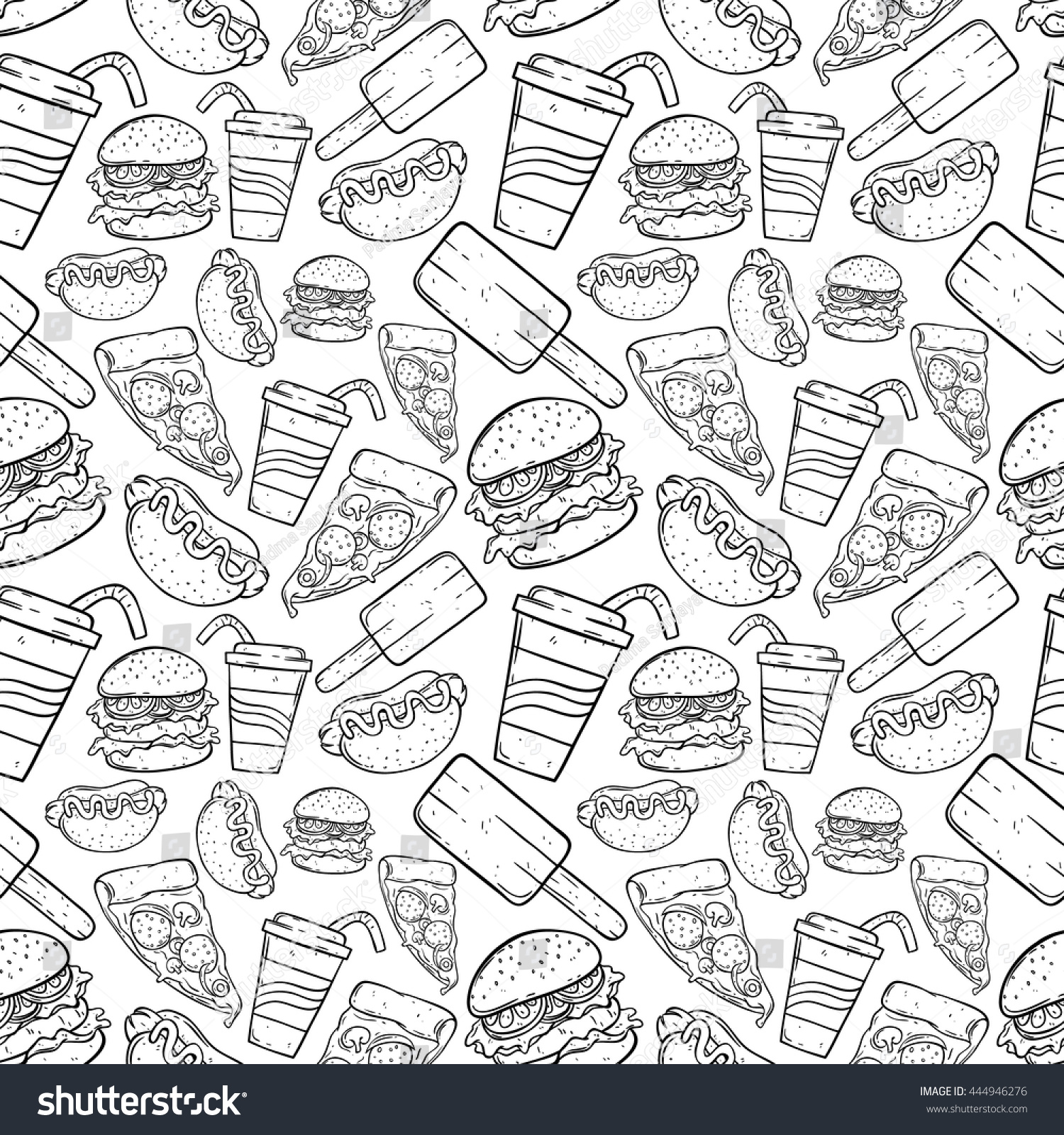 Junk Food Doodle Art Seamless Pattern Stock Vector 444946276 - Shutterstock