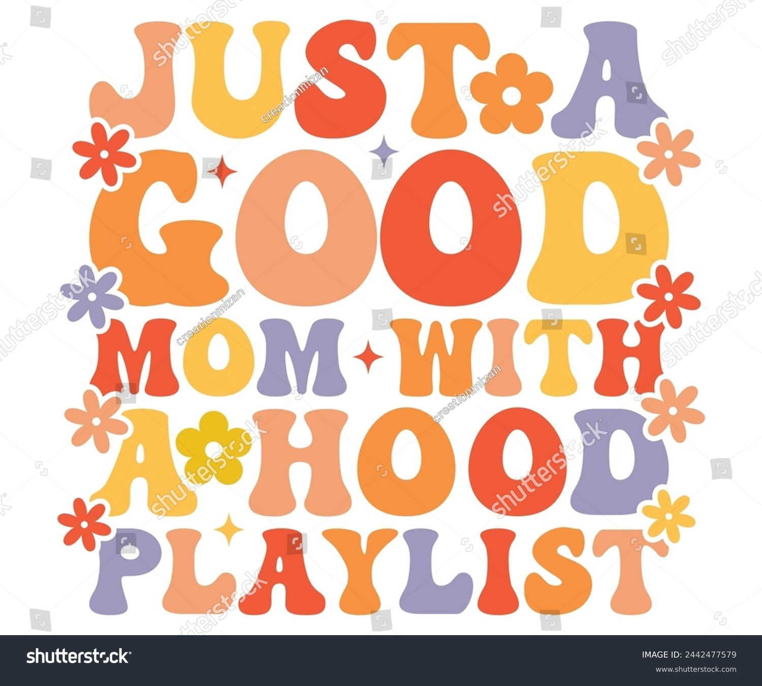 SVG of Just A Good Mom With A Hood Playlist Retro,Mom Life,Mother's Day,Stacked Mama,Boho Mama,Mom Era,wavy stacked letters,Retro, Groovy,Girl Mom,Cool Mom,Cat Mom svg