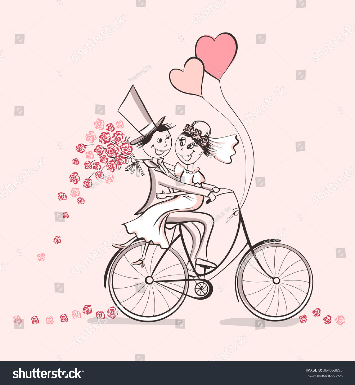 Just Married Hand Drawn Wedding Couple Stock Vector 384068893 ...