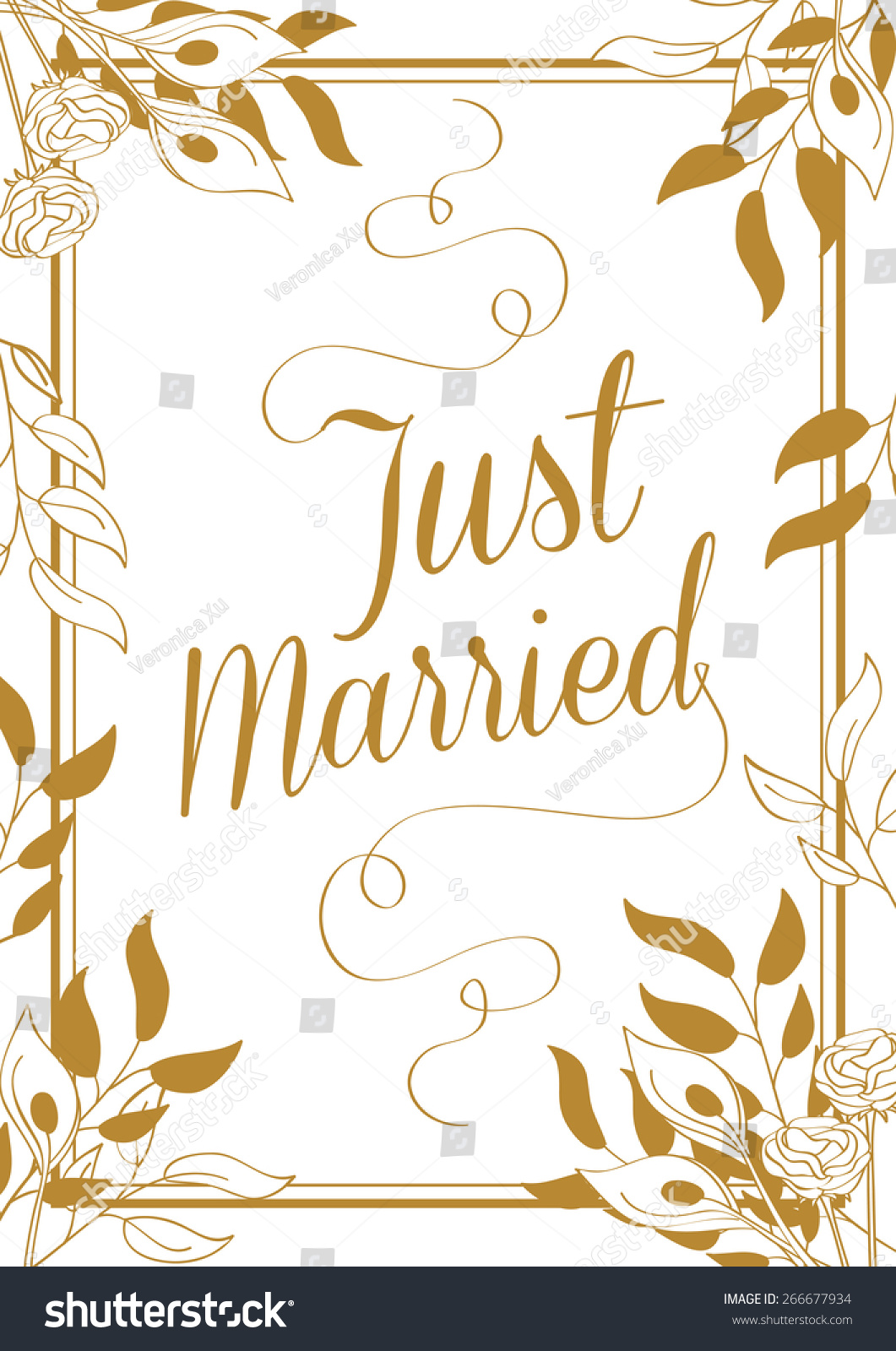 Just Married Typography Card Illustration Floral Stock Vector Royalty Free 266677934