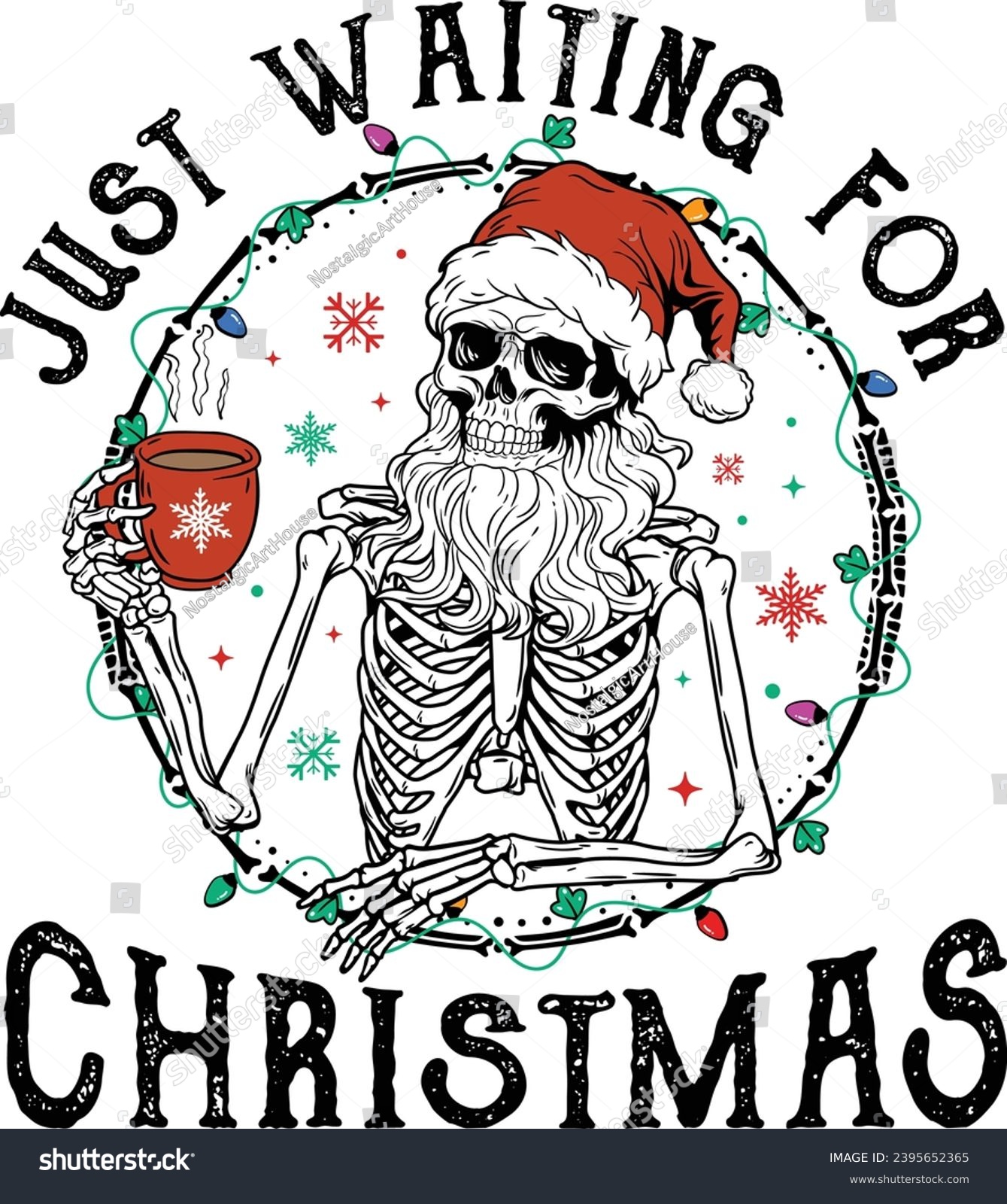 SVG of Just Waiting For Christmas, Funny Christmas, Funny Skull Coffee, Santa Skeleton Christmas, Skeleton Coffee, Coffee Christmas svg
