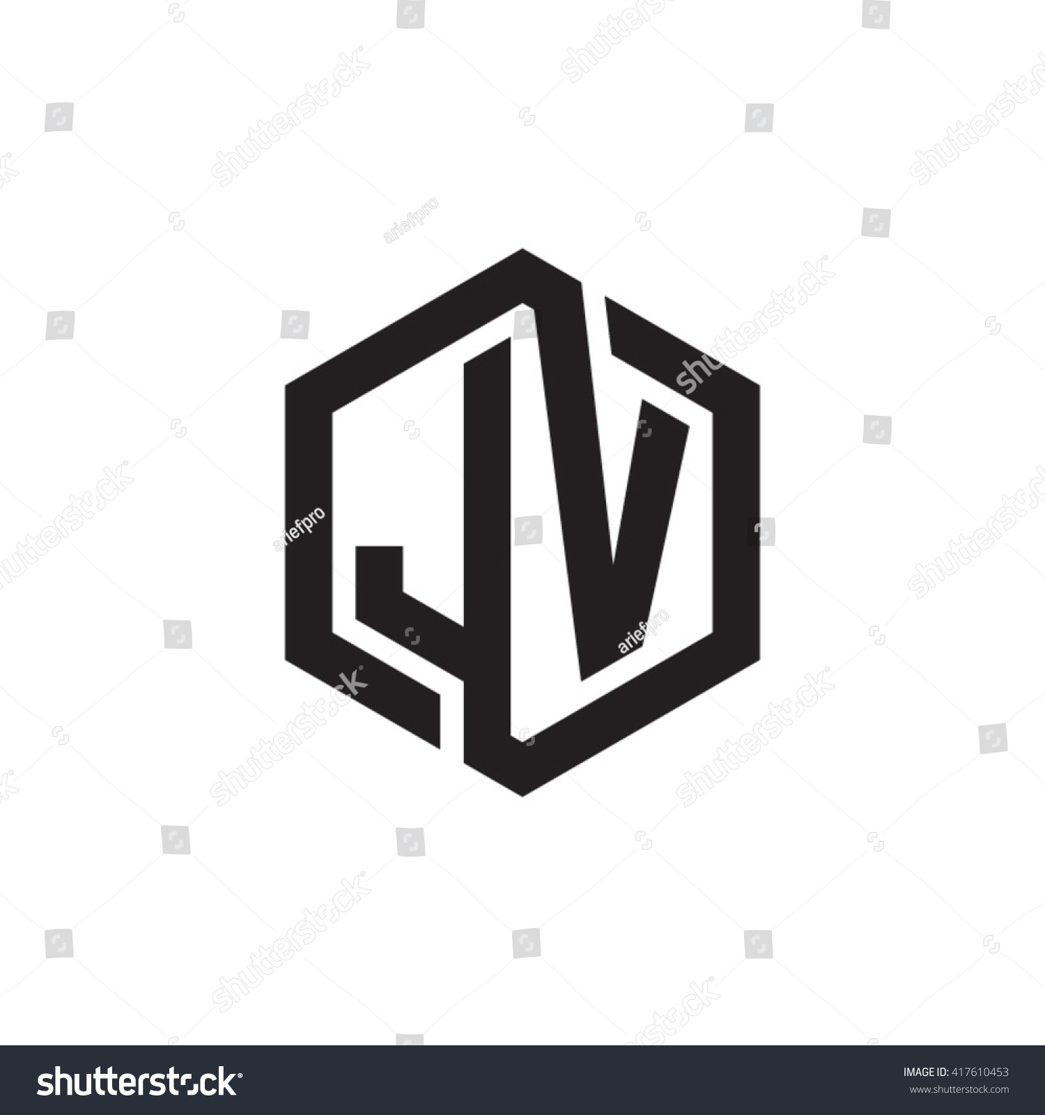 Jv Initial Letters Looping Linked Hexagon Stock Vector Royalty Free