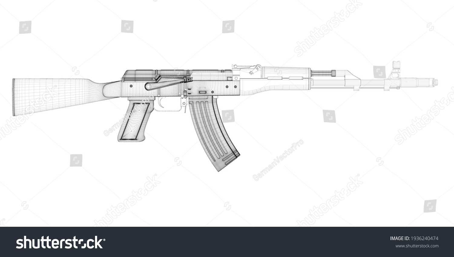 Kalashnikov Assault Rifle Frame Black Lines Stock Vector (Royalty Free ...