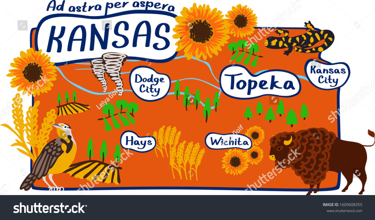 kansas-state-map-vector-cartoon-illustration-image-vectorielle-de