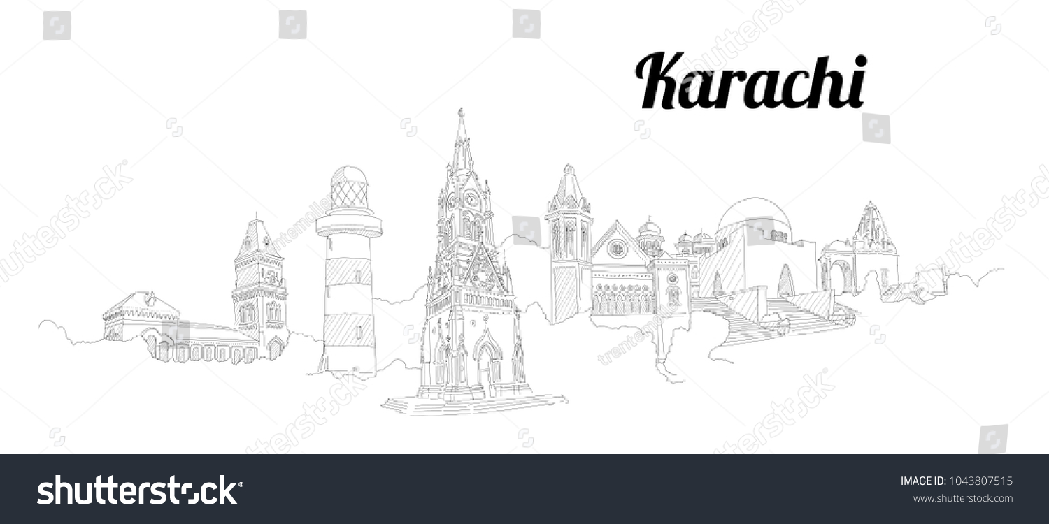 Karachi City Vector Panoramic Hand Drawing Stock Vector (royalty Free 